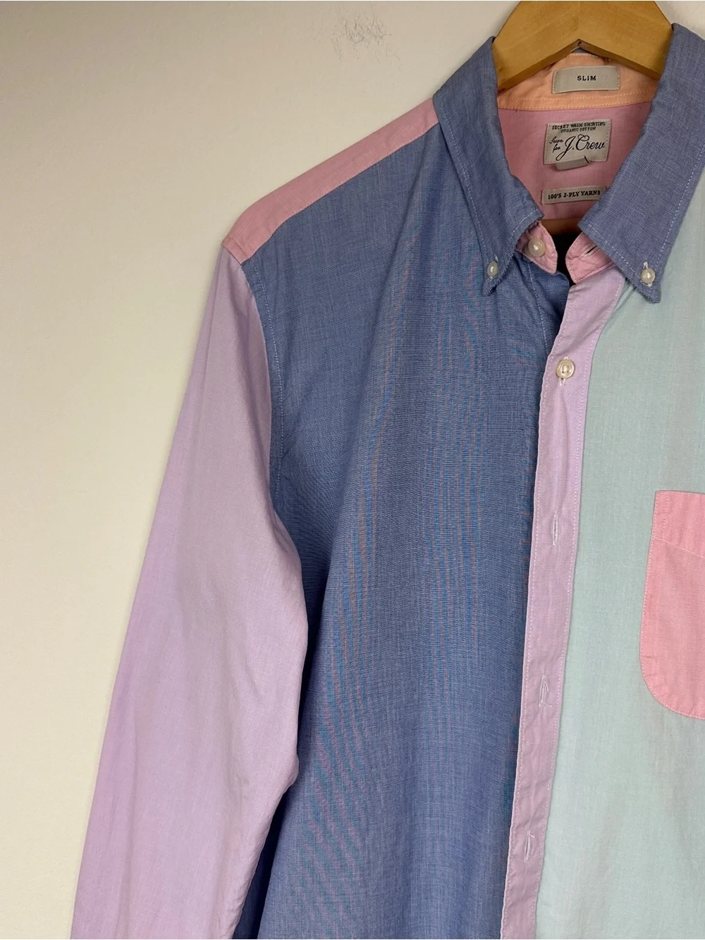J Crew Men Shirt Slim Button Up Long Sleeve Colorblock Organic Cotton Sz L